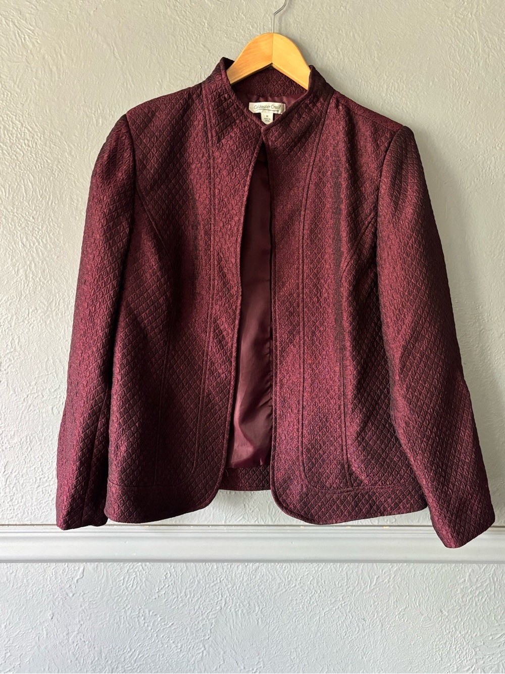 Coldwater Creek Burgundy Textured Open Front Jacket Blazer M